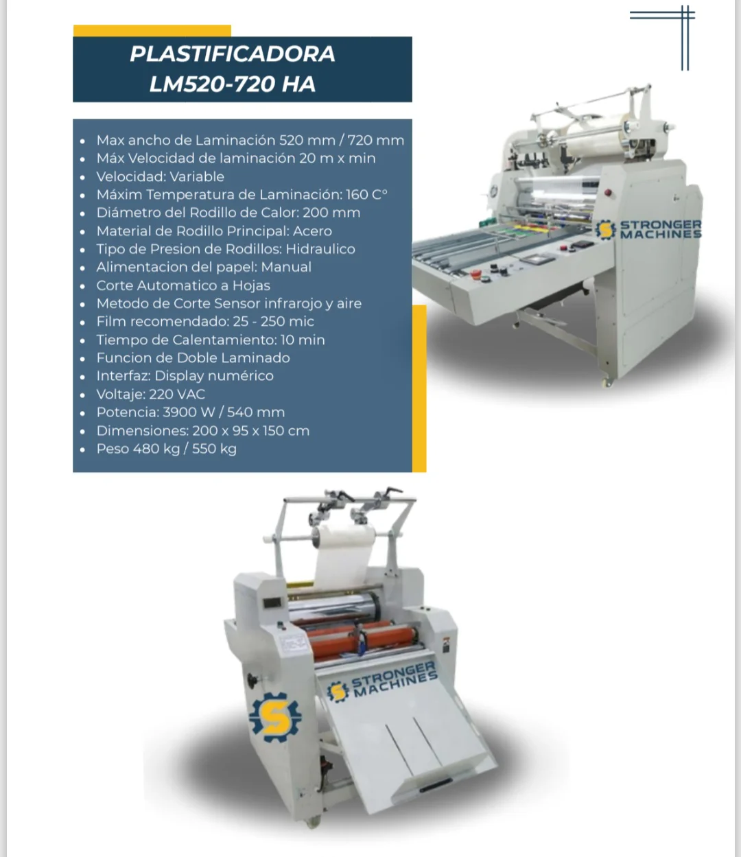 Plastificadora LM520-720 HA — Plastificadora térmica profesional para la industria gráfica. Kethal Business, Lima, Perú
